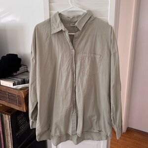 Cotton On Khaki Sage Green Oversized Button Up Long Sleeve